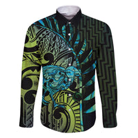 Southland Takehe Pounama Family Matching Off The Shoulder Long Sleeve Dress and Hawaiian Shirt Aotearoa Poutama Paua Shell Fern LT14 Dad's Shirt - Long Sleeve Black - Polynesian Pride