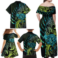 Southland Takehe Pounama Family Matching Off Shoulder Maxi Dress and Hawaiian Shirt Aotearoa Poutama Paua Shell Fern