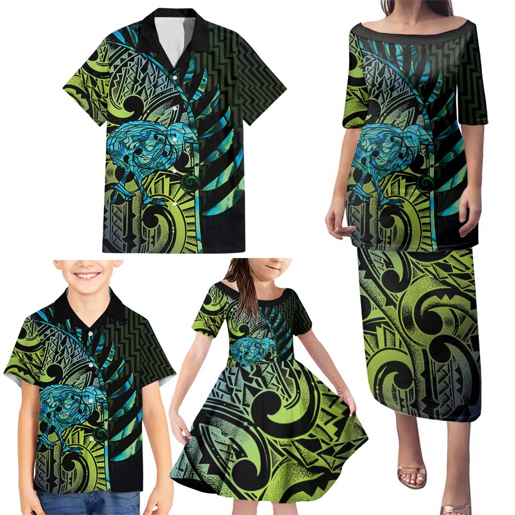 Southland Takehe Pounama Family Matching Puletasi and Hawaiian Shirt Aotearoa Poutama Paua Shell Fern LT14 - Polynesian Pride