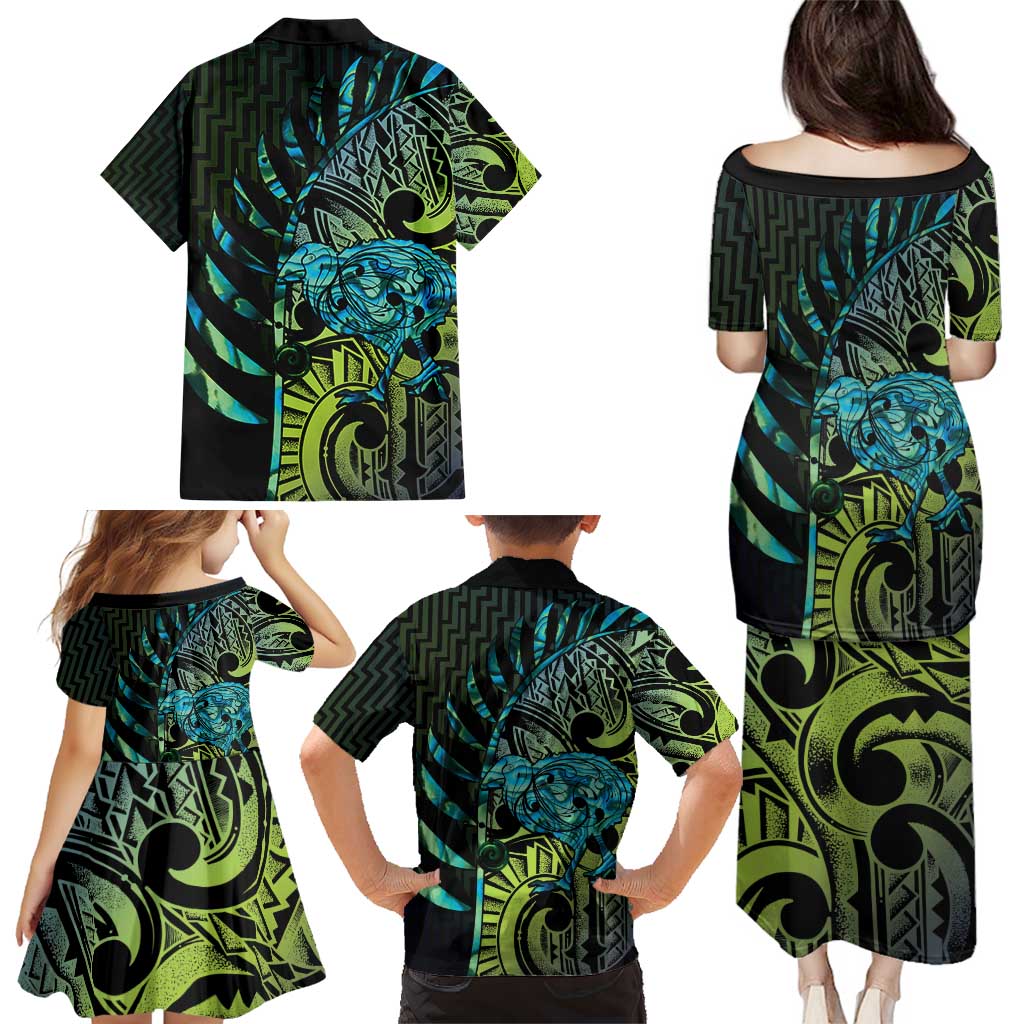 Southland Takehe Pounama Family Matching Puletasi and Hawaiian Shirt Aotearoa Poutama Paua Shell Fern LT14 - Polynesian Pride