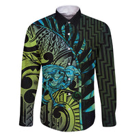 Southland Takehe Pounama Family Matching Puletasi and Hawaiian Shirt Aotearoa Poutama Paua Shell Fern LT14 Dad's Shirt - Long Sleeve Black - Polynesian Pride