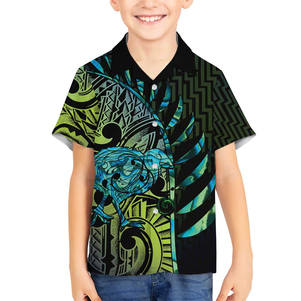 Southland Takehe Pounama Family Matching Puletasi and Hawaiian Shirt Aotearoa Poutama Paua Shell Fern LT14 Son's Shirt Black - Polynesian Pride
