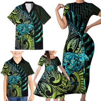 Southland Takehe Pounama Family Matching Short Sleeve Bodycon Dress and Hawaiian Shirt Aotearoa Poutama Paua Shell Fern LT14 - Polynesian Pride