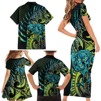 Southland Takehe Pounama Family Matching Short Sleeve Bodycon Dress and Hawaiian Shirt Aotearoa Poutama Paua Shell Fern LT14 - Polynesian Pride