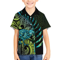 Southland Takehe Pounama Family Matching Short Sleeve Bodycon Dress and Hawaiian Shirt Aotearoa Poutama Paua Shell Fern LT14 Son's Shirt Black - Polynesian Pride