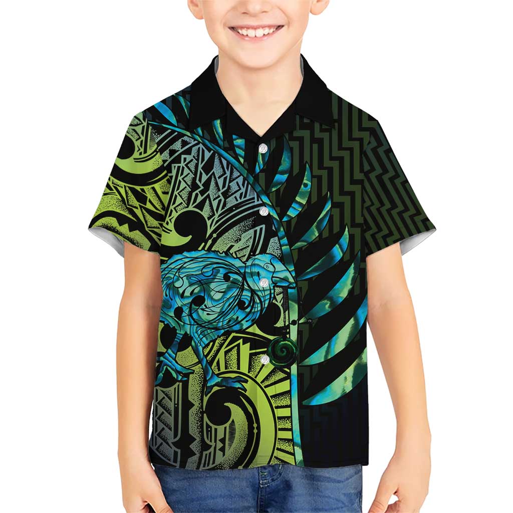 Southland Takehe Pounama Kid Hawaiian Shirt Aotearoa Poutama Paua Shell Fern