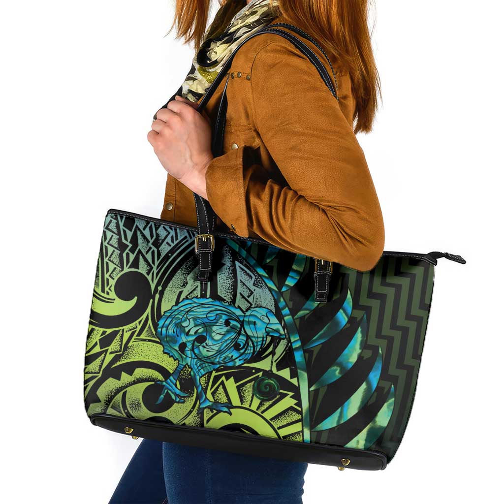 Southland Takehe Pounama Leather Tote Bag Aotearoa Poutama Paua Shell Fern