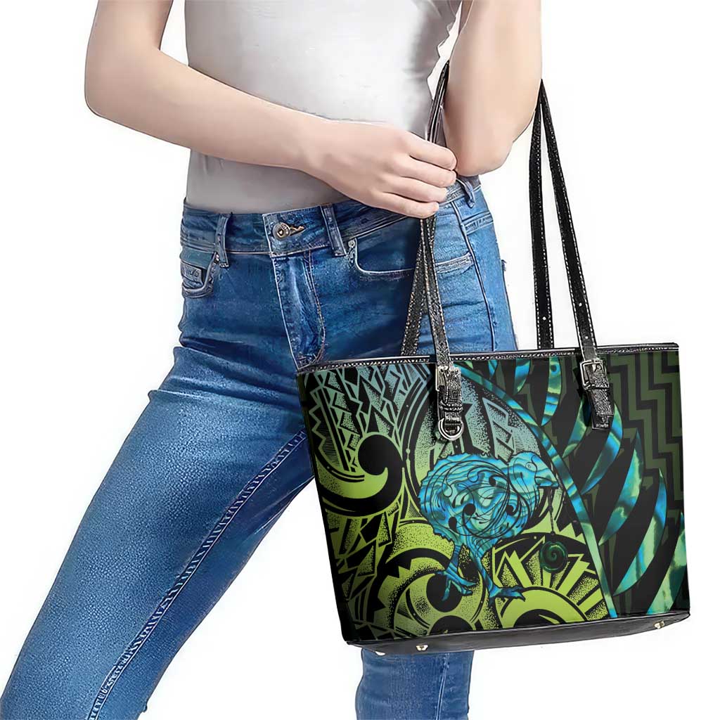 Southland Takehe Pounama Leather Tote Bag Aotearoa Poutama Paua Shell Fern