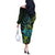 Southland Takehe Pounama Off The Shoulder Long Sleeve Dress Aotearoa Poutama Paua Shell Fern