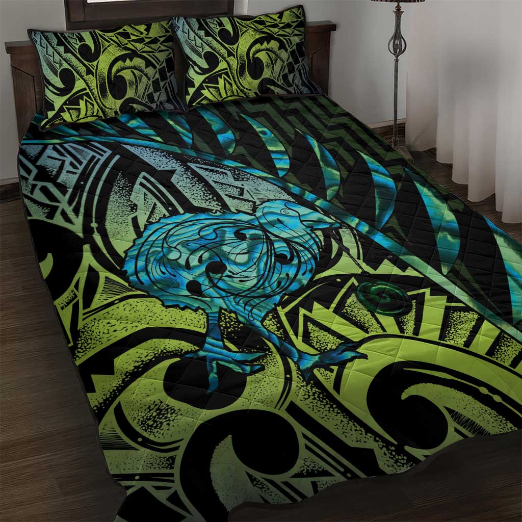 Southland Takehe Pounama Quilt Bed Set Aotearoa Poutama Paua Shell Fern