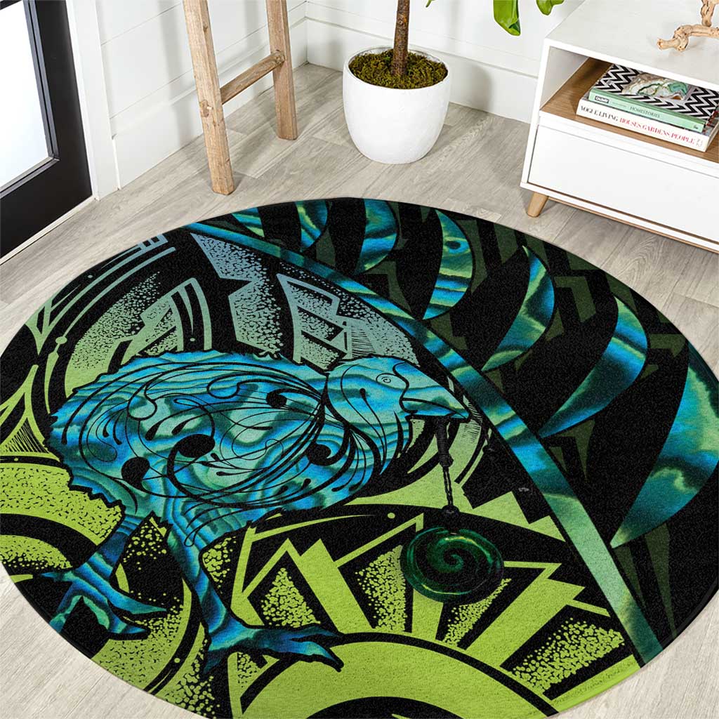 Southland Takehe Pounama Round Carpet Aotearoa Poutama Paua Shell Fern