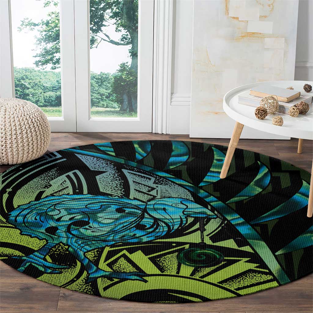 Southland Takehe Pounama Round Carpet Aotearoa Poutama Paua Shell Fern