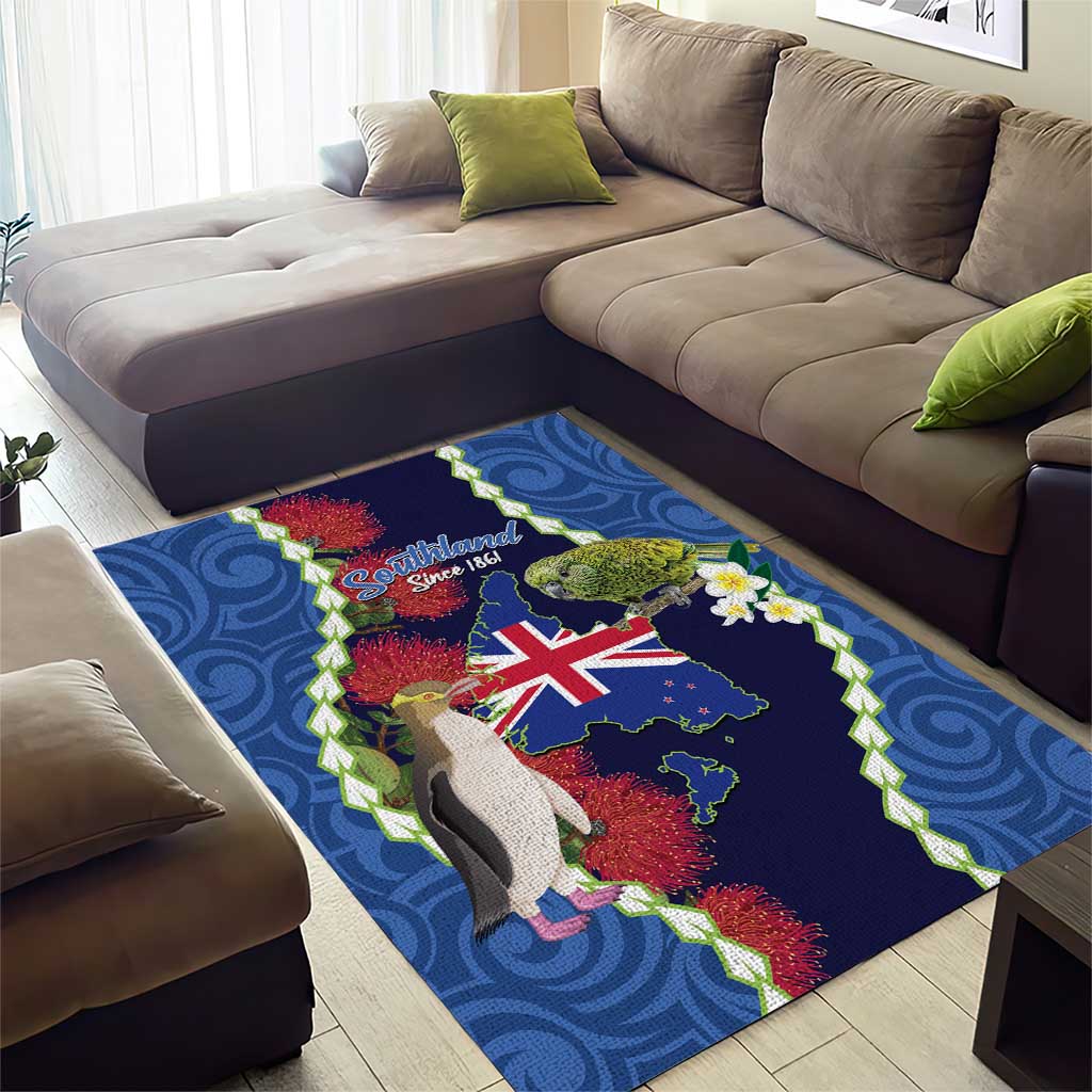 Southland Anniversary Day Area Rug Murihiku 1861 Maori Bird Mix Pohutukawa