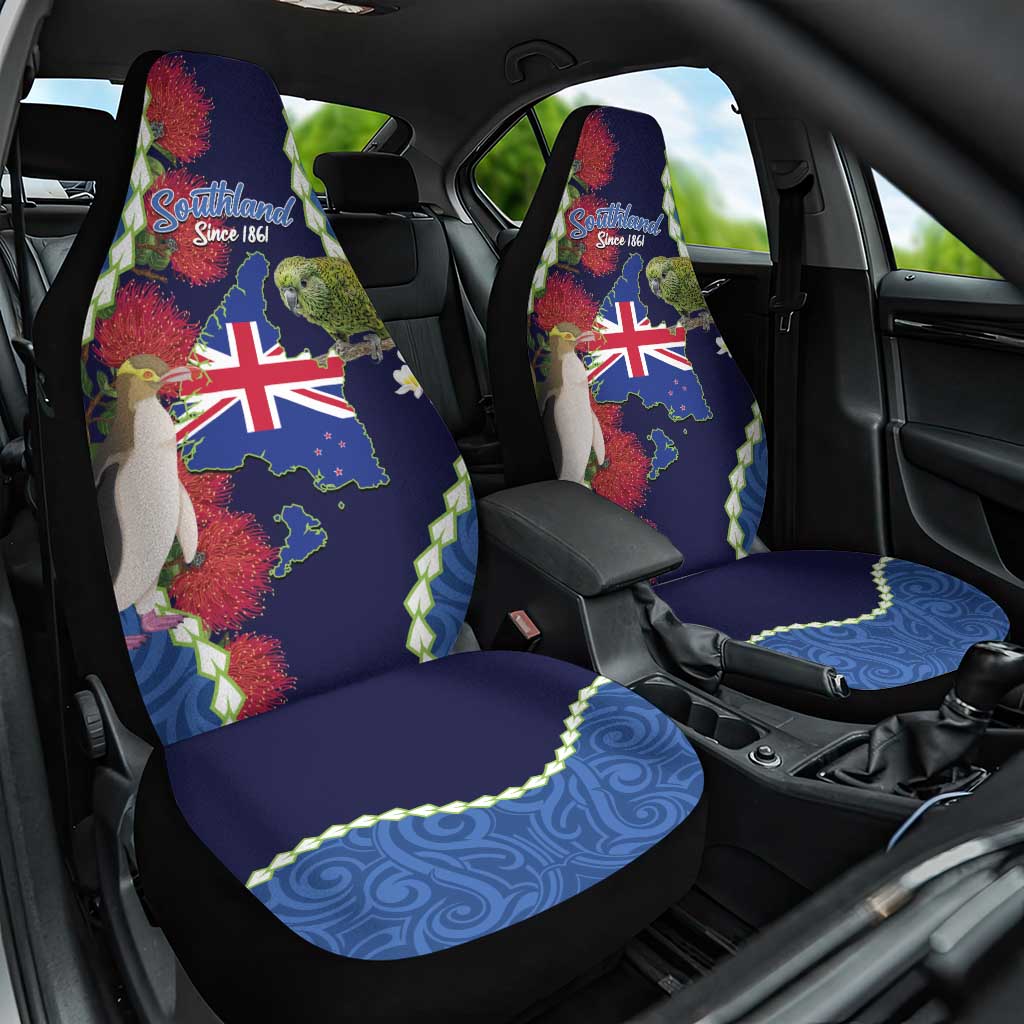 Southland Anniversary Day Car Seat Cover Murihiku 1861 Maori Bird Mix Pohutukawa
