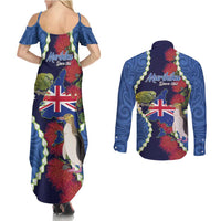 Southland Anniversary Day Couples Matching Summer Maxi Dress and Long Sleeve Button Shirt Murihiku 1861 Maori Bird Mix Pohutukawa LT14 - Polynesian Pride