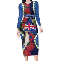 Southland Anniversary Day Family Matching Long Sleeve Bodycon Dress and Hawaiian Shirt Murihiku 1861 Maori Bird Mix Pohutukawa LT14 Mom's Dress Blue - Polynesian Pride