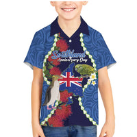 Southland Anniversary Day Family Matching Mermaid Dress and Hawaiian Shirt Murihiku 1861 Maori Bird Mix Pohutukawa LT14 Son's Shirt Blue - Polynesian Pride
