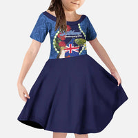 Southland Anniversary Day Family Matching Off The Shoulder Long Sleeve Dress and Hawaiian Shirt Murihiku 1861 Maori Bird Mix Pohutukawa LT14 Daughter's Dress Blue - Polynesian Pride