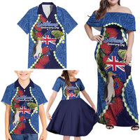 Southland Anniversary Day Family Matching Off Shoulder Maxi Dress and Hawaiian Shirt Murihiku 1861 Maori Bird Mix Pohutukawa