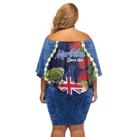 Southland Anniversary Day Family Matching Off Shoulder Short Dress and Hawaiian Shirt Murihiku 1861 Maori Bird Mix Pohutukawa