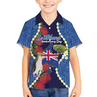 Southland Anniversary Day Family Matching Short Sleeve Bodycon Dress and Hawaiian Shirt Murihiku 1861 Maori Bird Mix Pohutukawa LT14 Son's Shirt Blue - Polynesian Pride