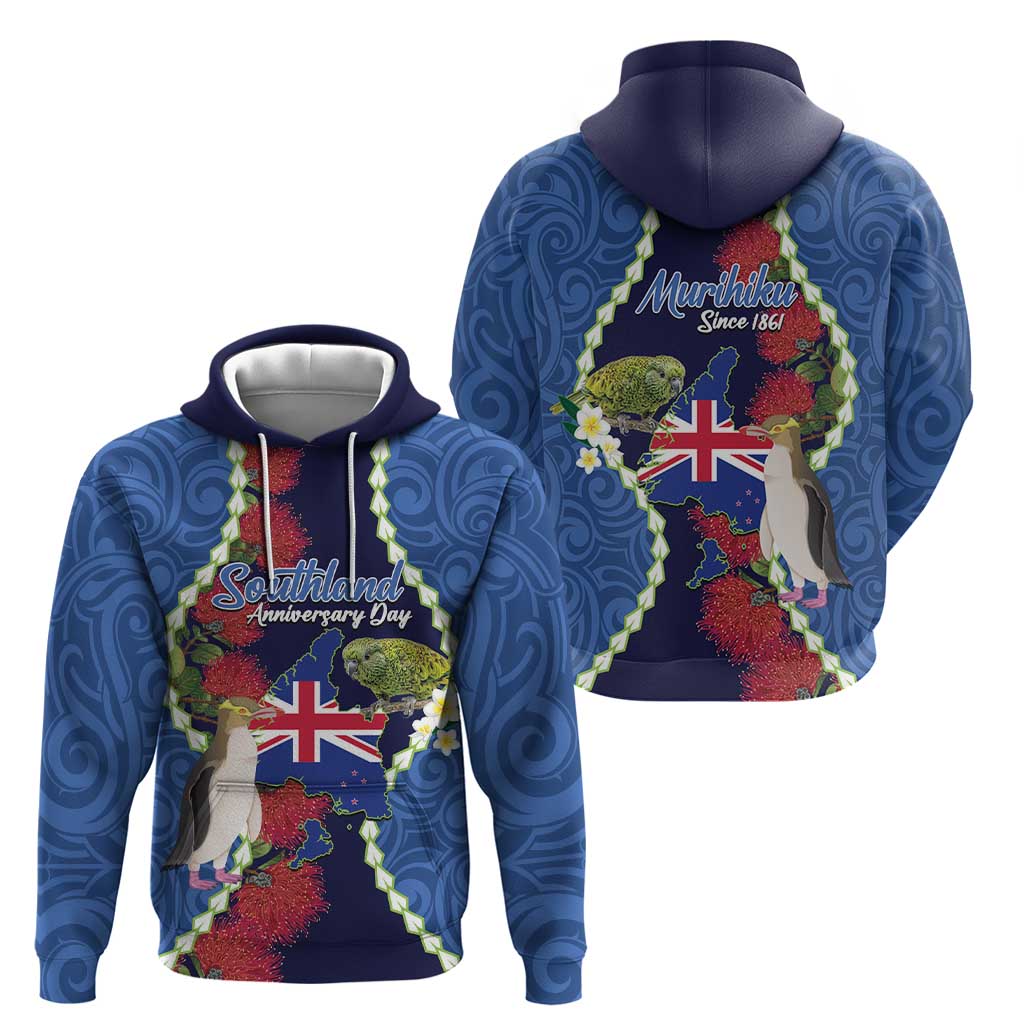 Southland Anniversary Day Hoodie Murihiku 1861 Maori Bird Mix Pohutukawa