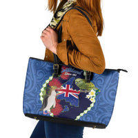 Southland Anniversary Day Leather Tote Bag Murihiku 1861 Maori Bird Mix Pohutukawa LT14 Blue - Polynesian Pride