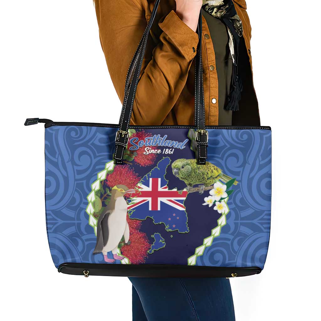 Southland Anniversary Day Leather Tote Bag Murihiku 1861 Maori Bird Mix Pohutukawa LT14 - Polynesian Pride