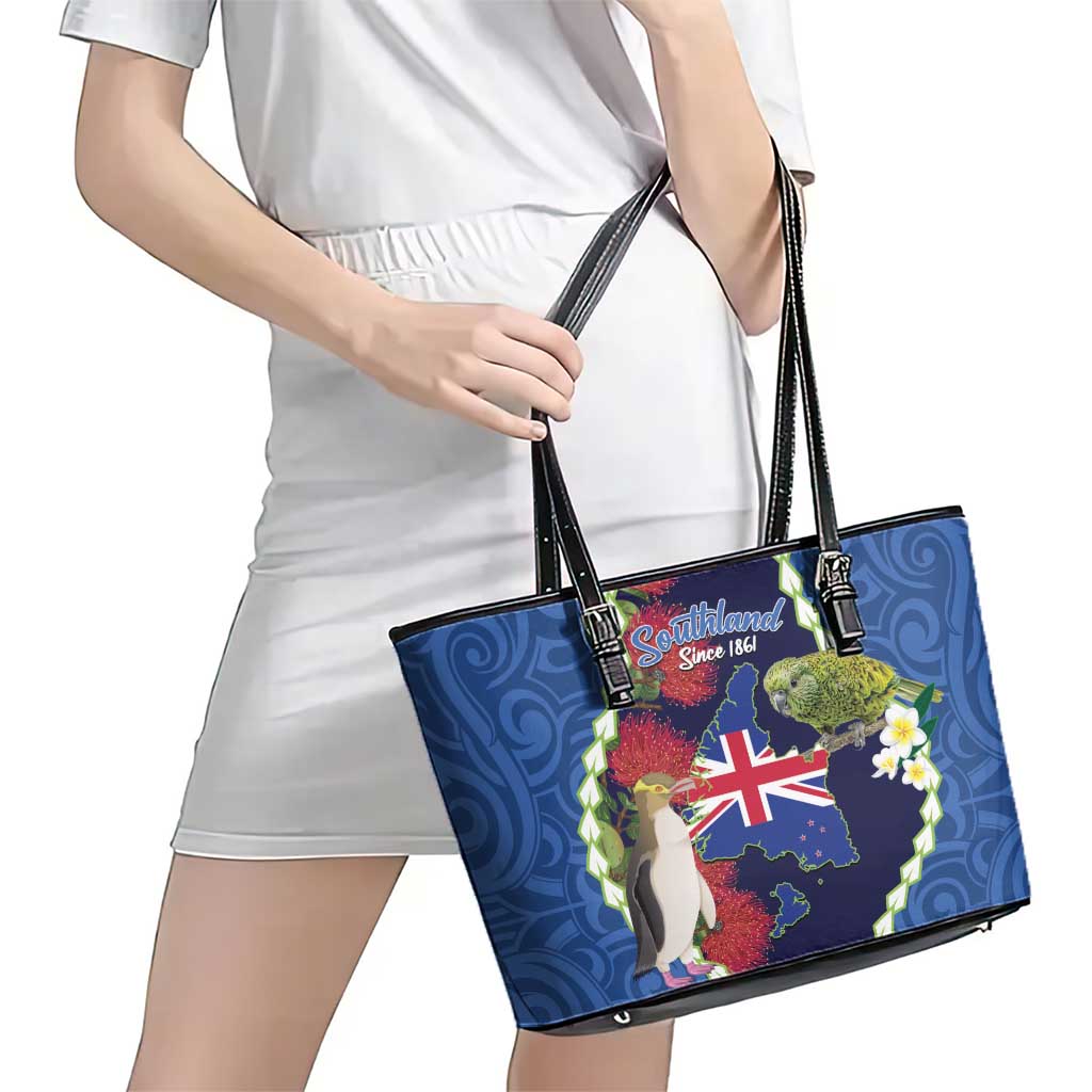 Southland Anniversary Day Leather Tote Bag Murihiku 1861 Maori Bird Mix Pohutukawa LT14 - Polynesian Pride