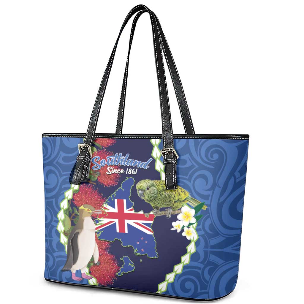 Southland Anniversary Day Leather Tote Bag Murihiku 1861 Maori Bird Mix Pohutukawa LT14 - Polynesian Pride