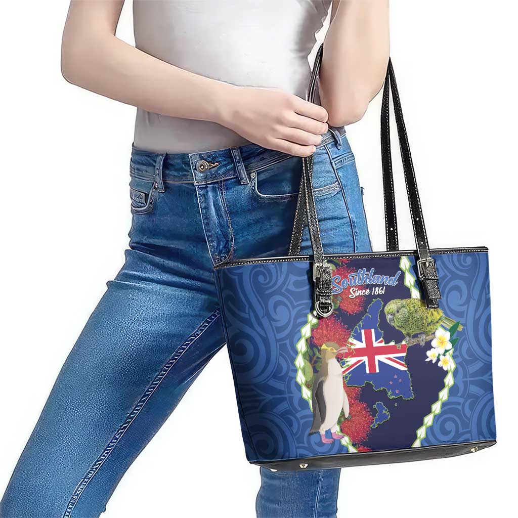 Southland Anniversary Day Leather Tote Bag Murihiku 1861 Maori Bird Mix Pohutukawa LT14 - Polynesian Pride