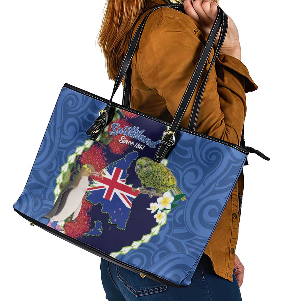 Southland Anniversary Day Leather Tote Bag Murihiku 1861 Maori Bird Mix Pohutukawa LT14 - Polynesian Pride