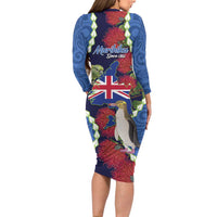 Southland Anniversary Day Long Sleeve Bodycon Dress Murihiku 1861 Maori Bird Mix Pohutukawa LT14 - Polynesian Pride