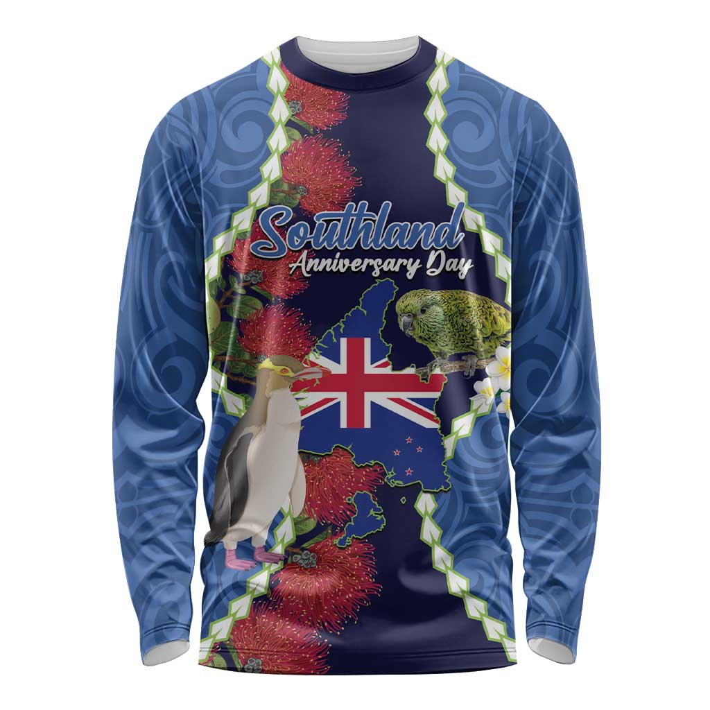 Southland Anniversary Day Long Sleeve Shirt Murihiku 1861 Maori Bird Mix Pohutukawa