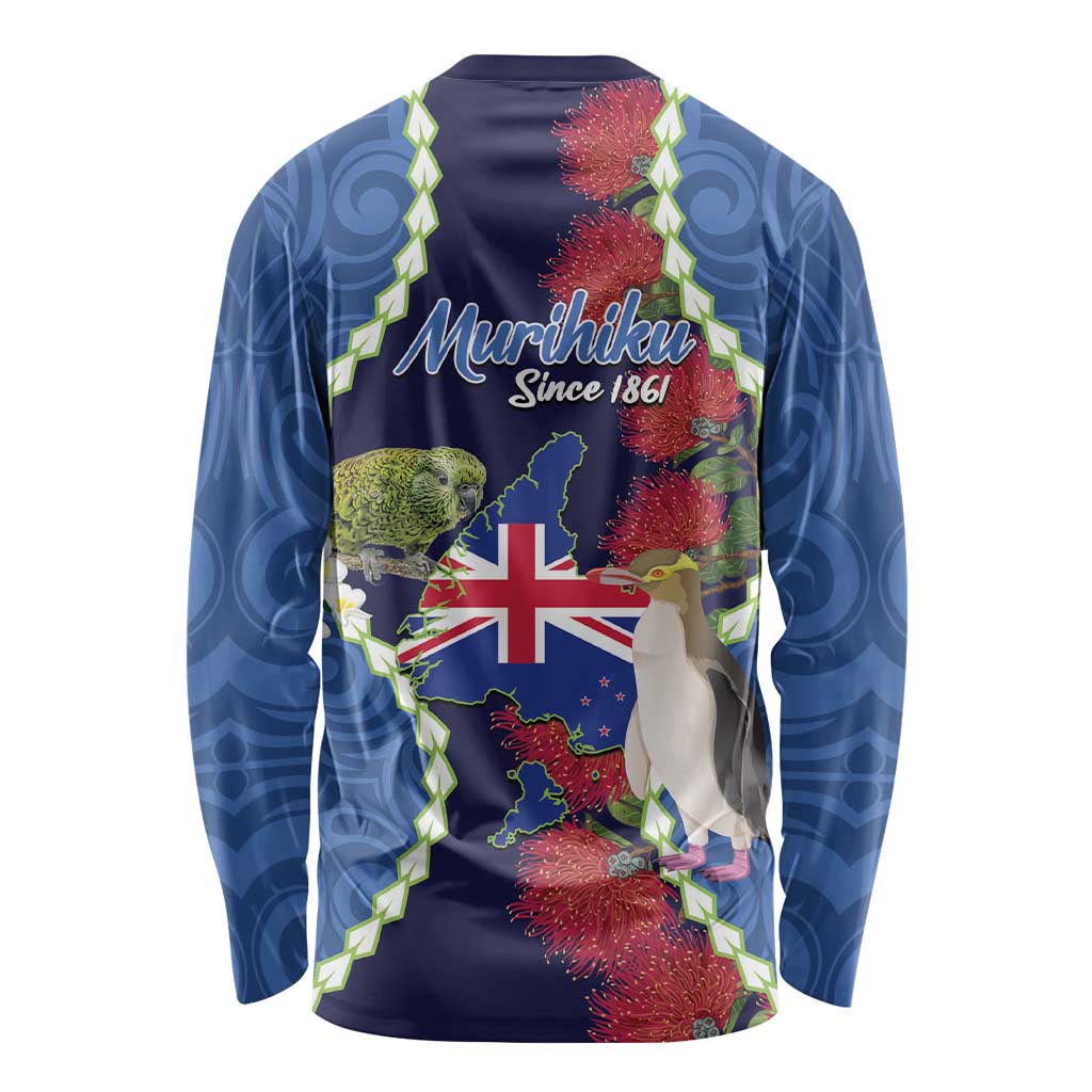 Southland Anniversary Day Long Sleeve Shirt Murihiku 1861 Maori Bird Mix Pohutukawa