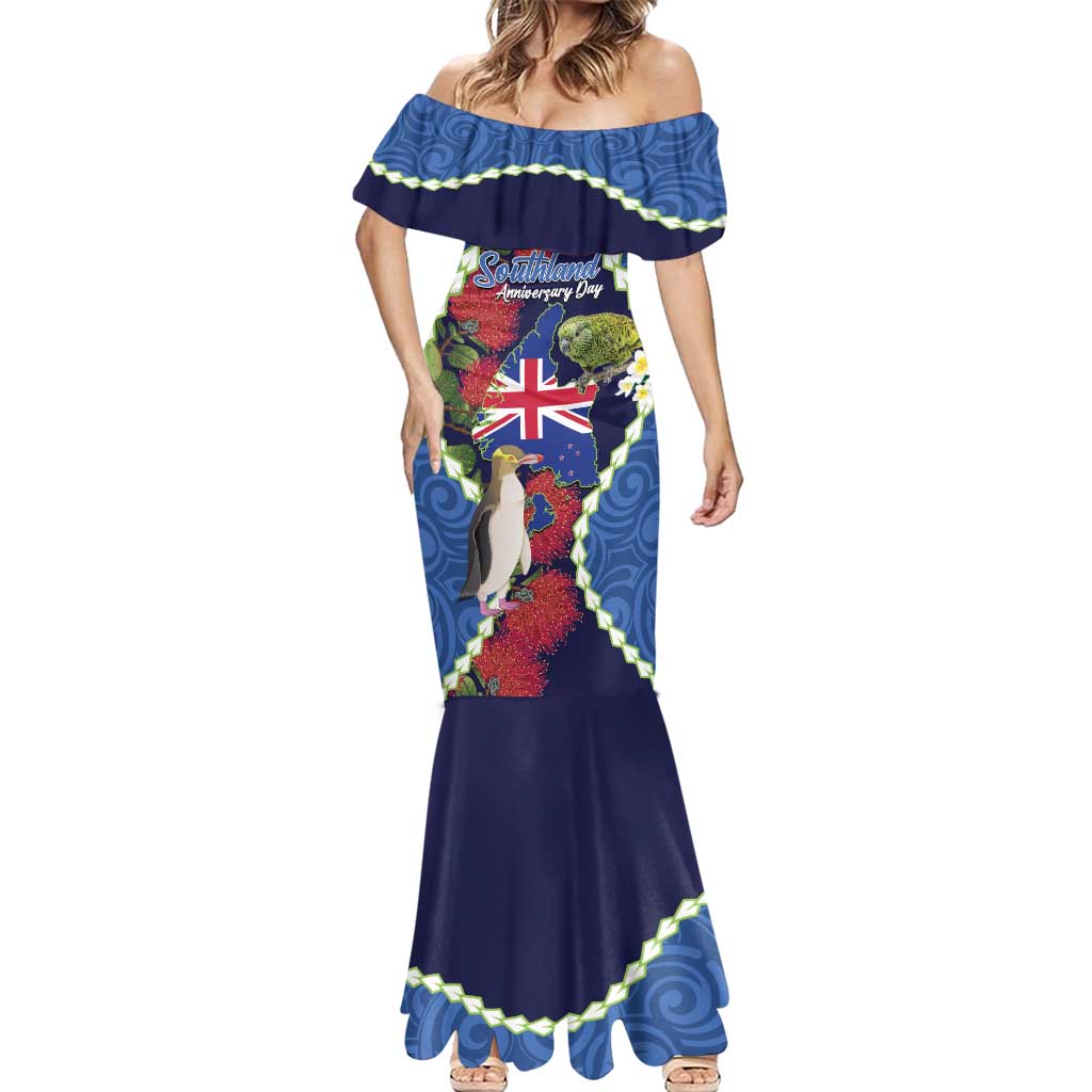 Southland Anniversary Day Mermaid Dress Murihiku 1861 Maori Bird Mix Pohutukawa