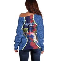 Southland Anniversary Day Off Shoulder Sweater Murihiku 1861 Maori Bird Mix Pohutukawa