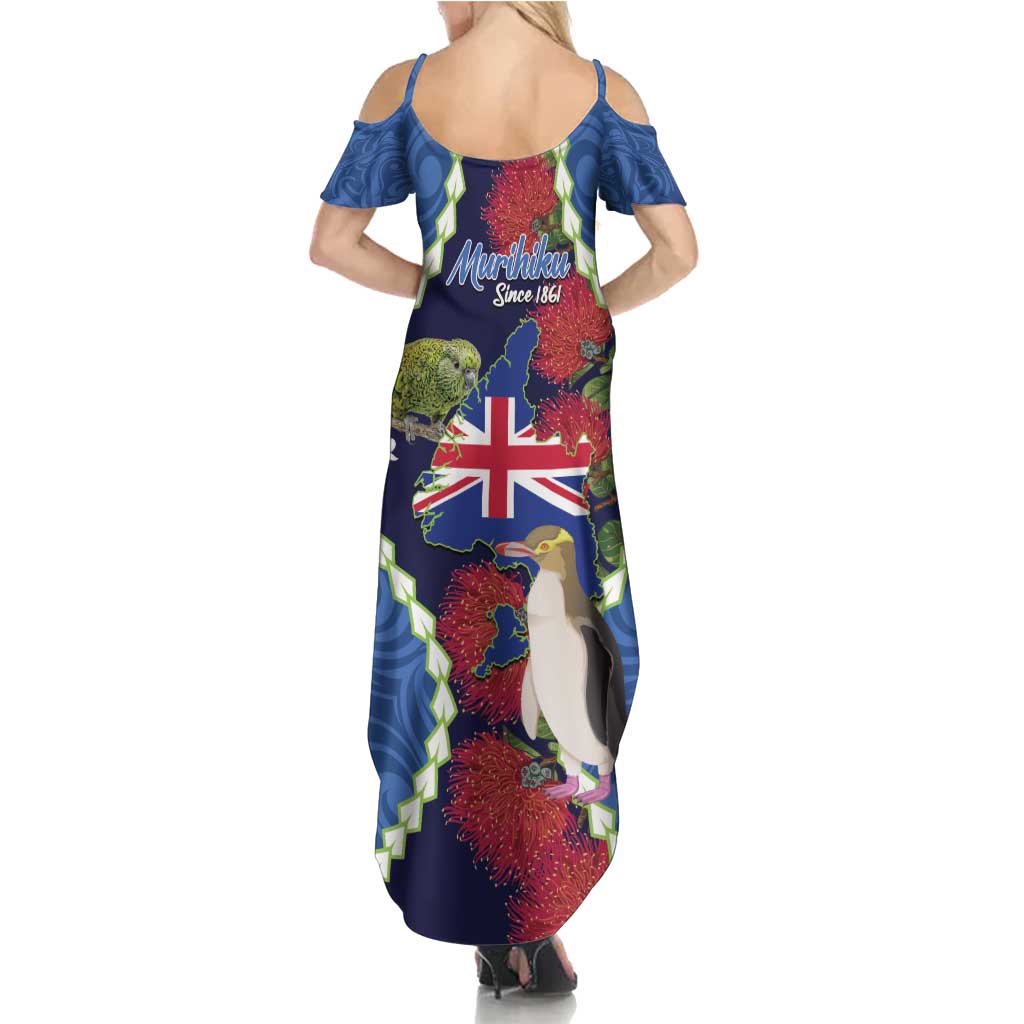 Southland Anniversary Day Summer Maxi Dress Murihiku 1861 Maori Bird Mix Pohutukawa