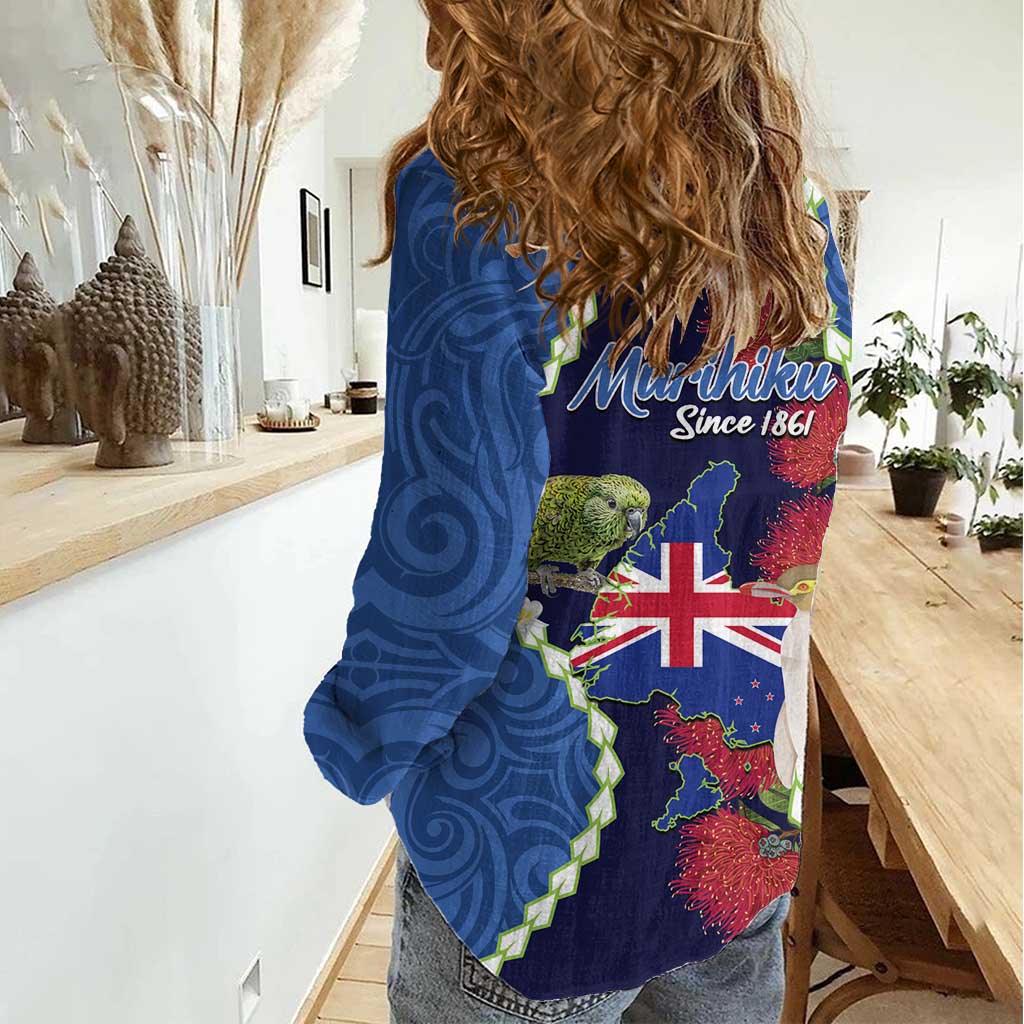 Southland Anniversary Day Women Casual Shirt Murihiku 1861 Maori Bird Mix Pohutukawa LT14 - Polynesian Pride