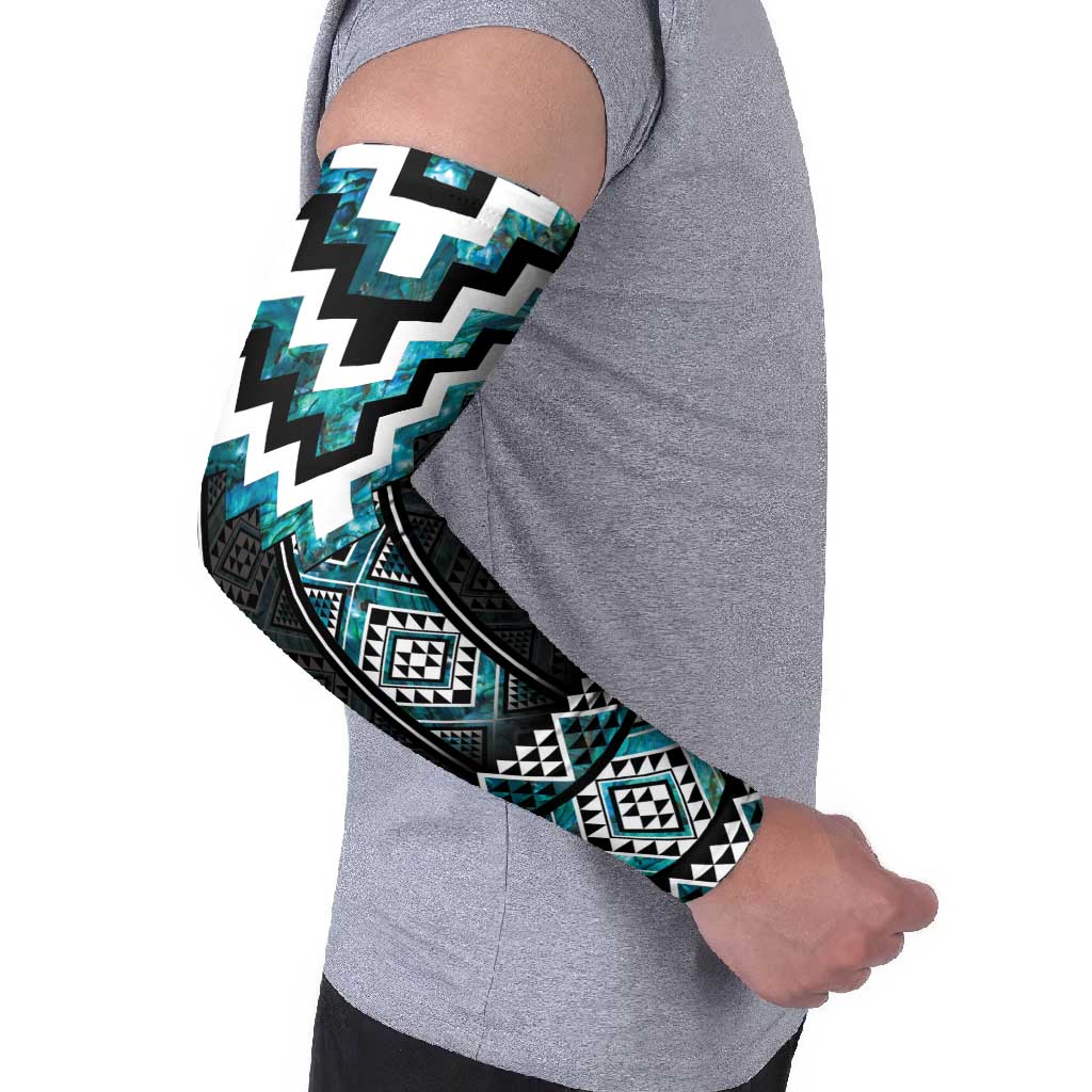 Paua Shell Taniko Pattern Aotearoa Arm Sleeves Niho Taniwha Mix Poutama - Polynesian Pride