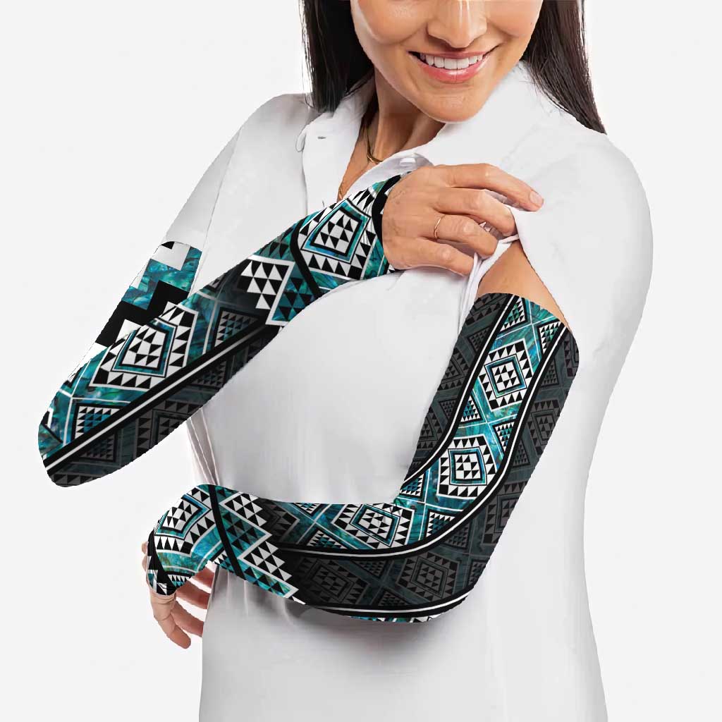 Paua Shell Taniko Pattern Aotearoa Arm Sleeves Niho Taniwha Mix Poutama - Polynesian Pride