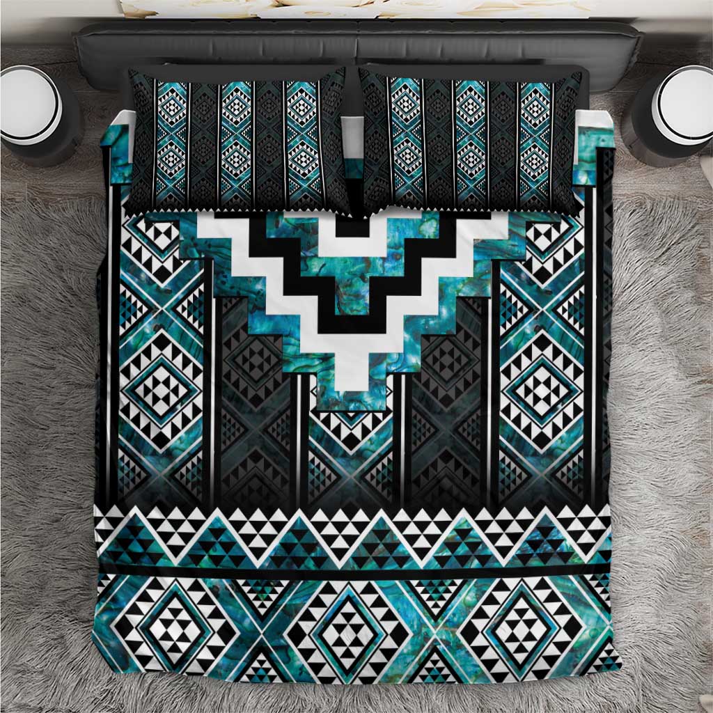 Paua Shell Taniko Pattern Aotearoa Bedding Set Niho Taniwha Mix Poutama