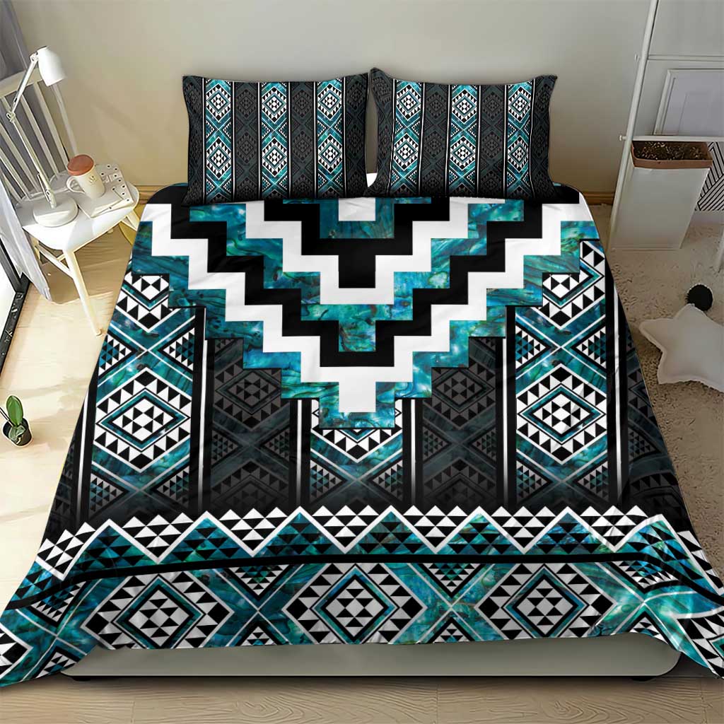 Paua Shell Taniko Pattern Aotearoa Bedding Set Niho Taniwha Mix Poutama