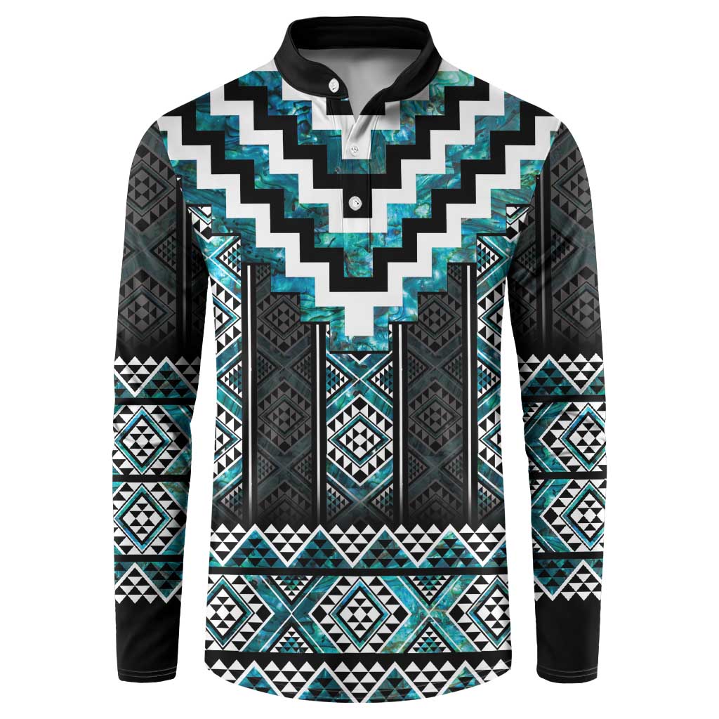 Paua Shell Taniko Pattern Aotearoa Button Sweatshirt Niho Taniwha Mix Poutama