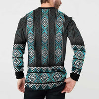 Paua Shell Taniko Pattern Aotearoa Button Sweatshirt Niho Taniwha Mix Poutama