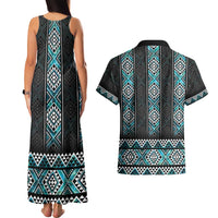 Paua Shell Taniko Pattern Aotearoa Couples Matching Tank Maxi Dress and Hawaiian Shirt Niho Taniwha Mix Poutama