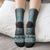 Paua Shell Taniko Pattern Aotearoa Crew Socks Niho Taniwha Mix Poutama LT14 - Polynesian Pride