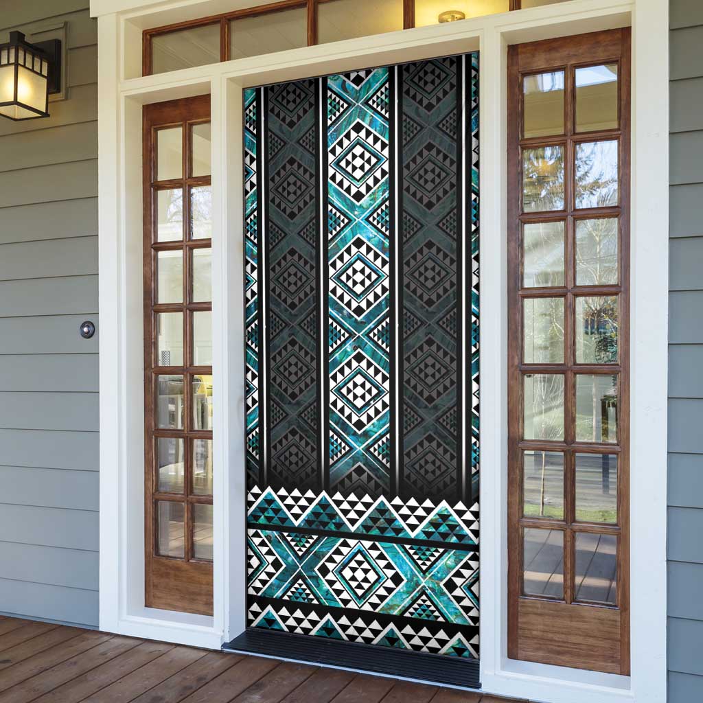 Paua Shell Taniko Pattern Aotearoa Door Cover Niho Taniwha Mix Poutama - Polynesian Pride
