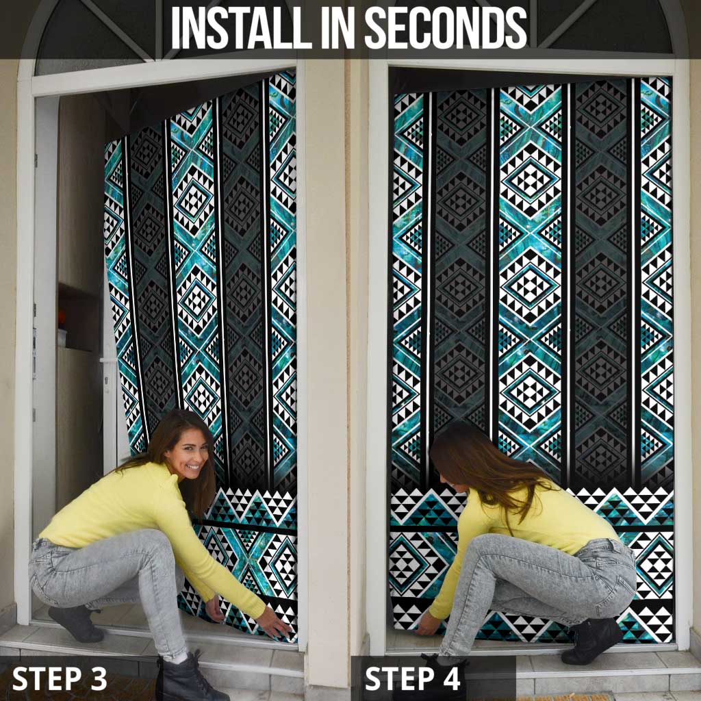 Paua Shell Taniko Pattern Aotearoa Door Cover Niho Taniwha Mix Poutama - Polynesian Pride