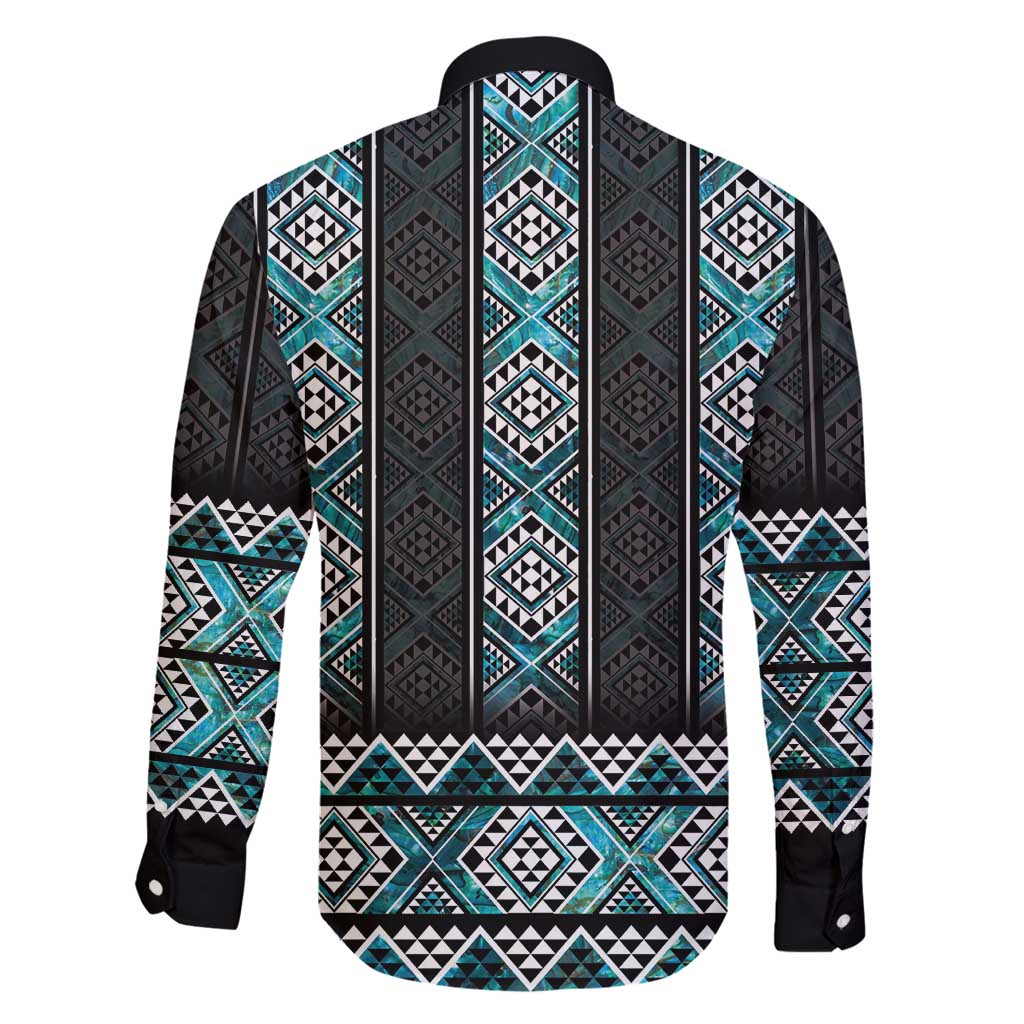 Paua Shell Taniko Pattern Aotearoa Family Matching Long Sleeve Bodycon Dress and Hawaiian Shirt Niho Taniwha Mix Poutama